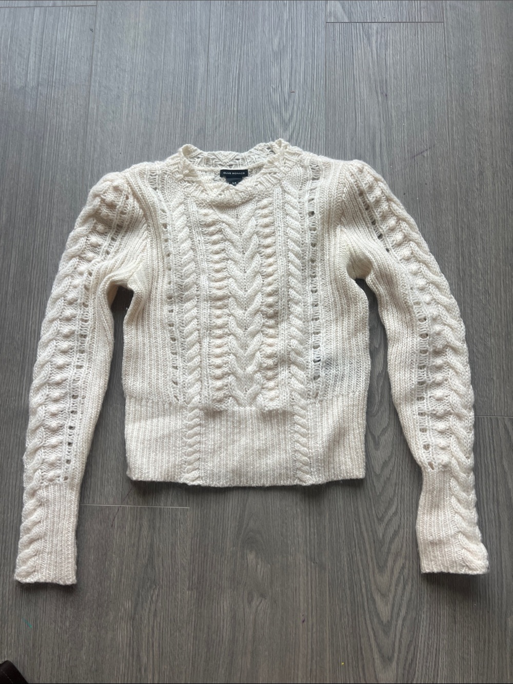 Club Monaco Cream Cable-Knit Crew Sweater